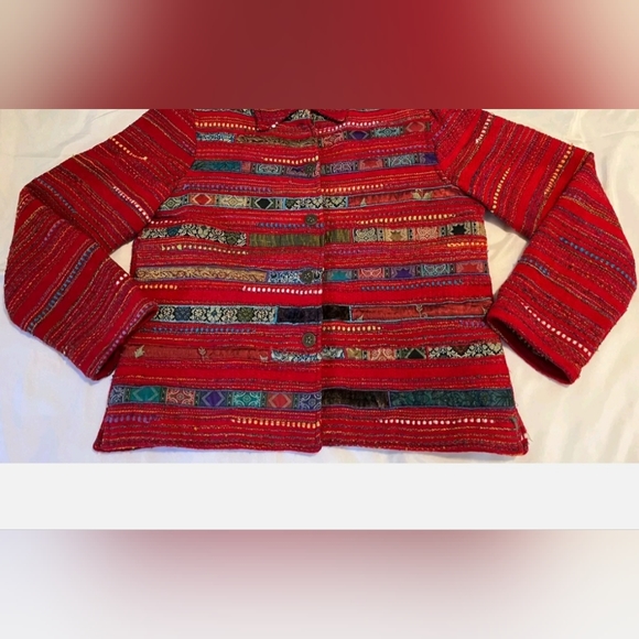 Ladies Coldwater Creek Red With Multi Colors Blazar LRG Raised Lines/Velvet etc. - Picture 3 of 12